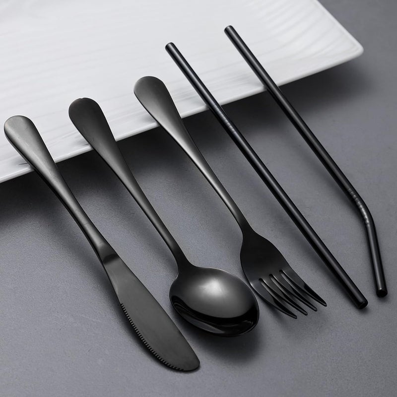 SAOSHYPEI Portable Utensils Set with Case, 4pcs Stainless Steel Reusable Silverware for Lunch Camping School Picnic Workplace, Lunch Box Includ Fork Spoon Knife,Easy to clean,Dishwasher Safe (grey) - Image 3